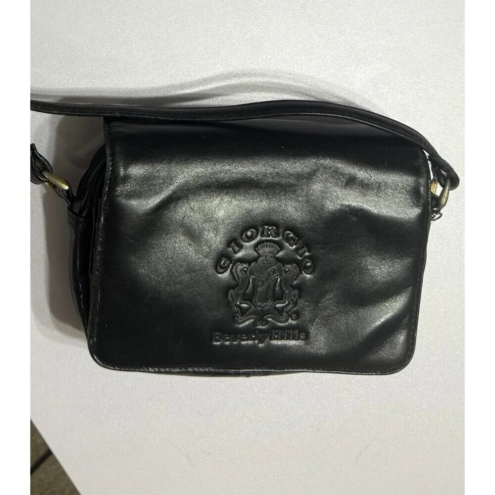Black leather vintage Giorgio Beverly Hills crossbody purse